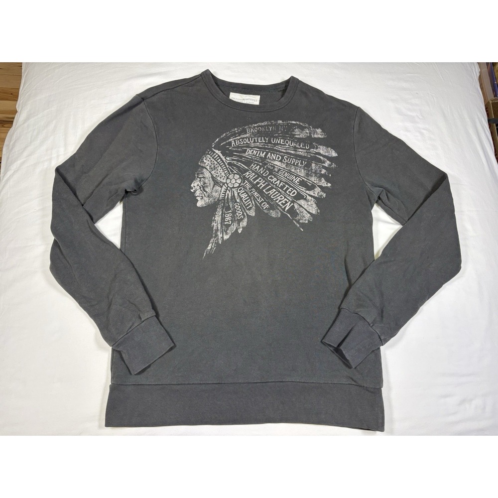 Denim Supply Ralph Lauren Sweatshirt M Gray Indian Chief Headdress Graphic Crew